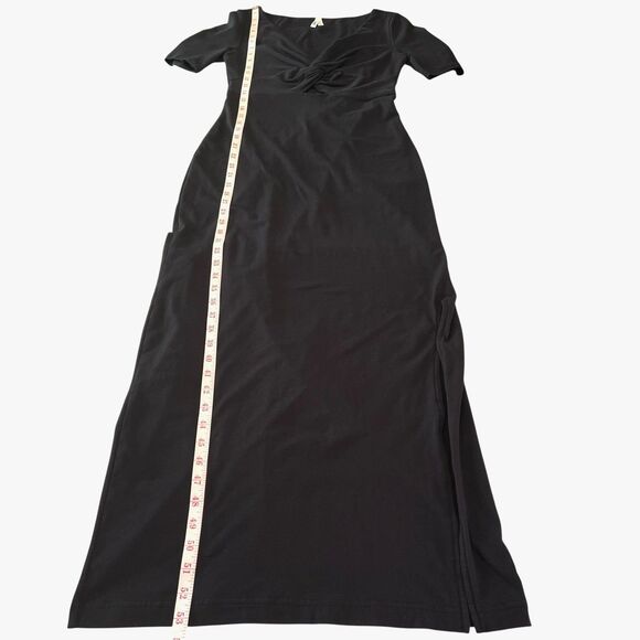 Pact Women's Luxe Jersey V-neck Knot Maxi Side Slit Dress Size Small Black - Picture 14 of 15